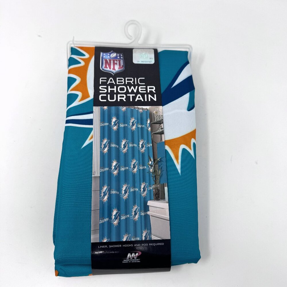 Miami Dolphins Logo NFL Fabric Shower Curtain Teal & Gold 72"x72" NEW